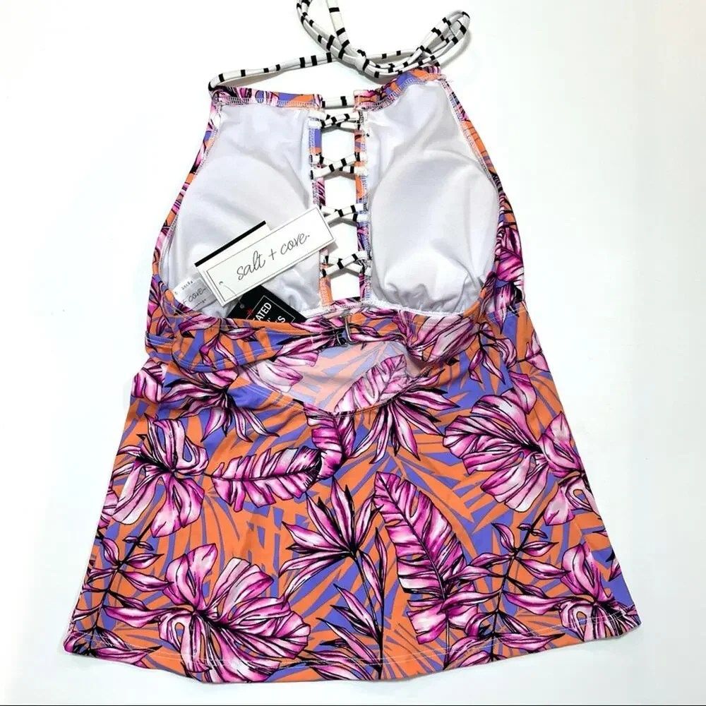 Salt+Cove High Neck Halter tankini Swim Top Med